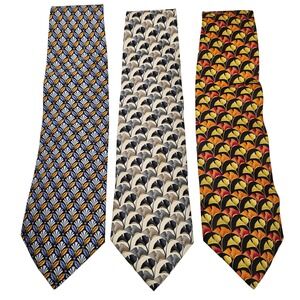 Leonard Studio Silk Ties Lot of 3 Geometric Fan Leaf Professional Luxury Office